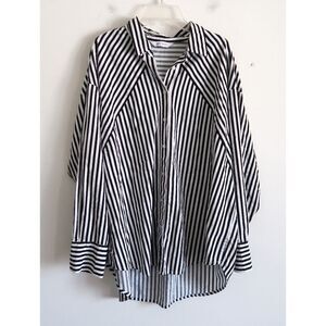 Nine West Black & White Striped Button-Up Shirt - Size Medium